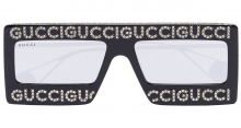 GUCCI EYEWEAR black rhinestone studded logo square tinted sunglasses