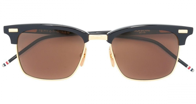 THOM BROWNE EYEWEAR Navy, Brown & 18k Gold Sunglasses